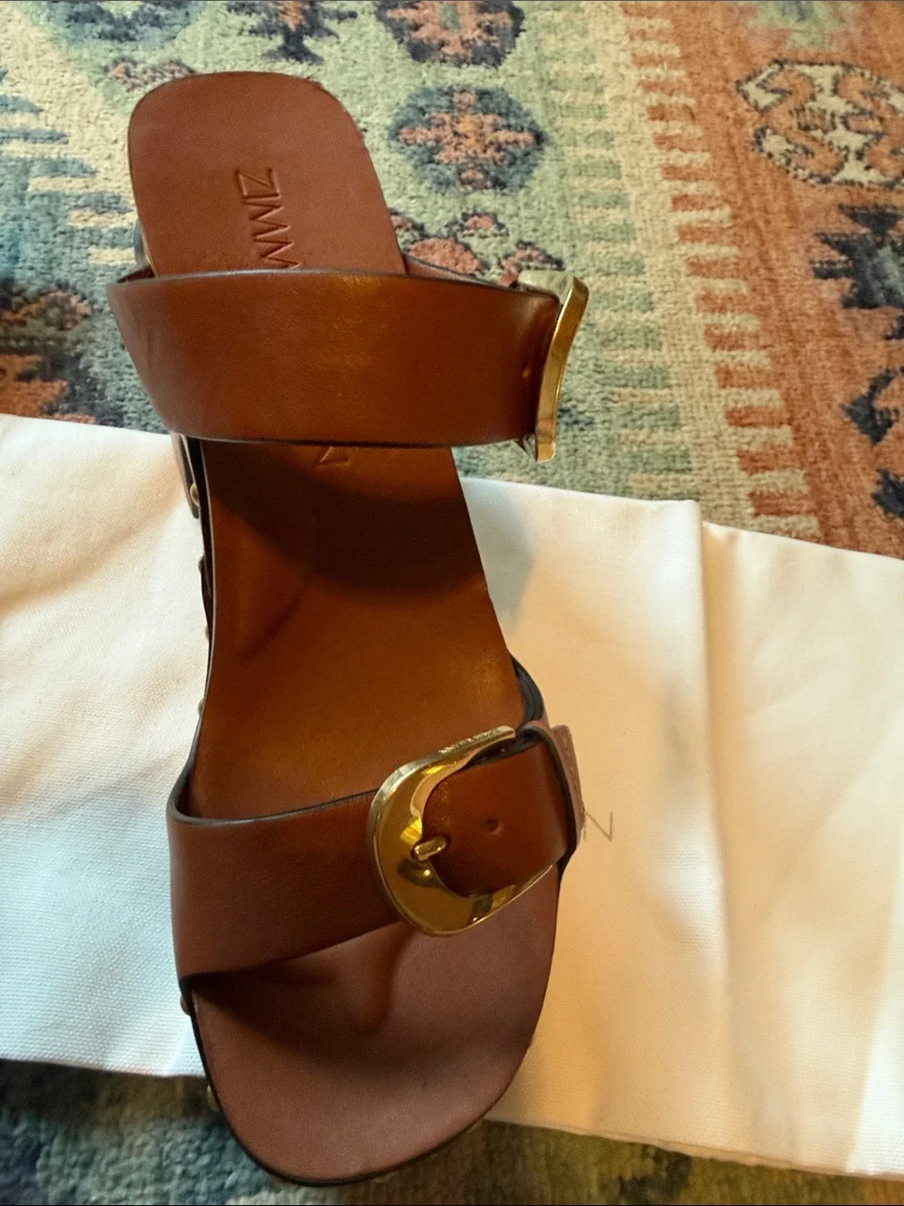 Zimmermann Alight Mule. Brown Leather Platform Clog  with Studs